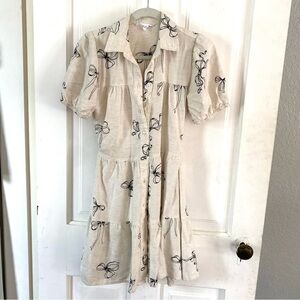 Cream Dress with 🎀 Bow Print